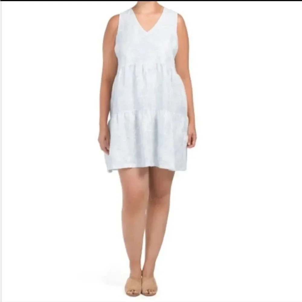 ‎Tahari Sleeveless Linen Dress Tiered Mini